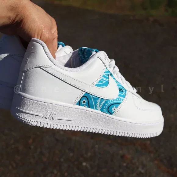 Nike Air Force 1 Low Aqua Blue Bandana Custom NWT - Picture 9 of 9